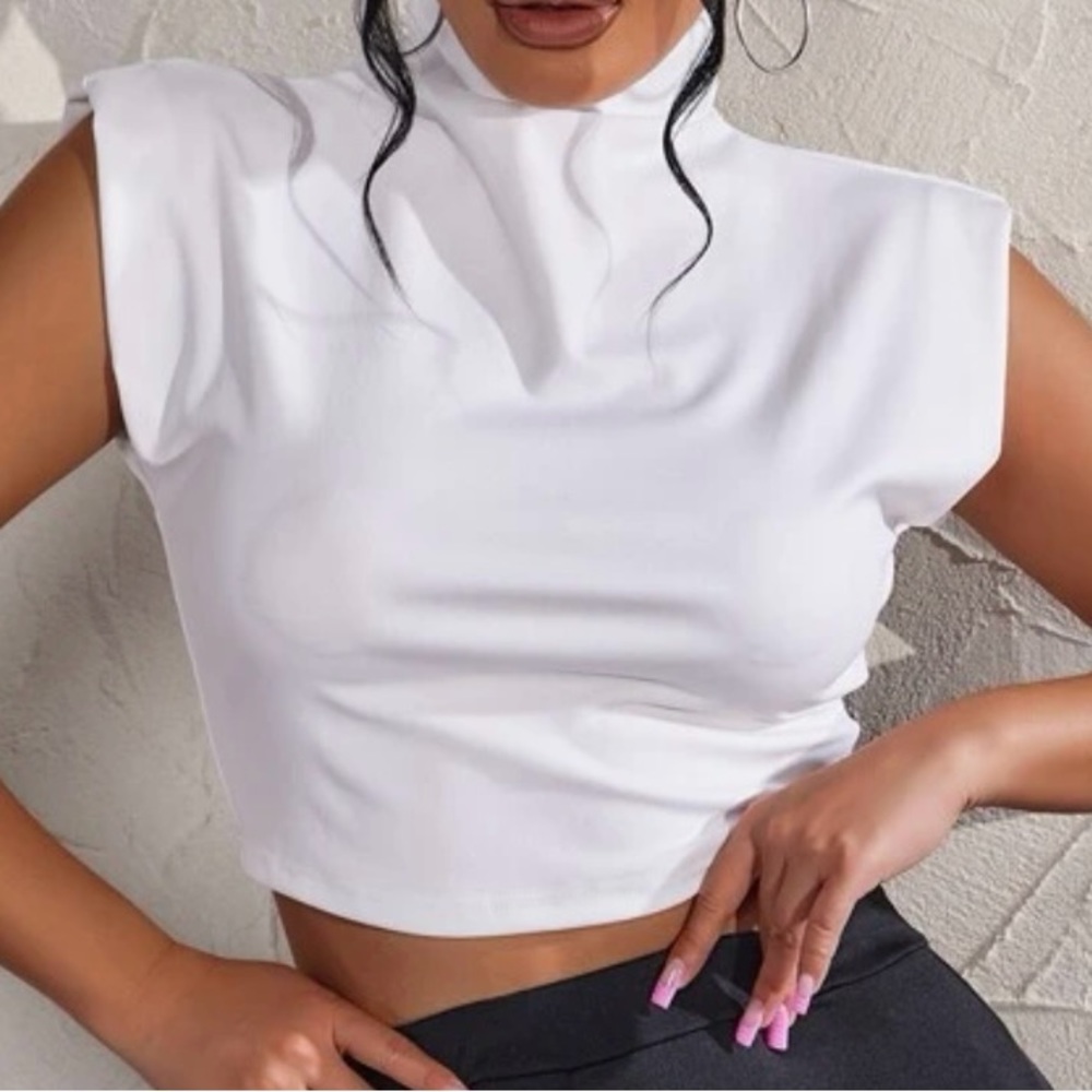 White mock neck crop top